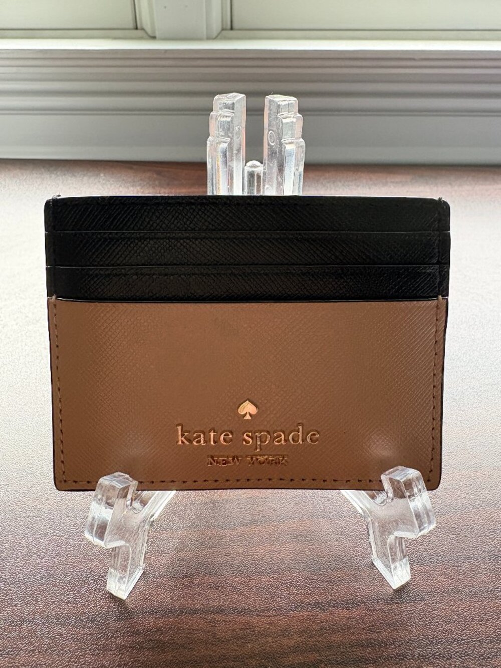 Kate Spade Madison Colorblock Slim Card Holder Toasted Hazelnut Black Timeless